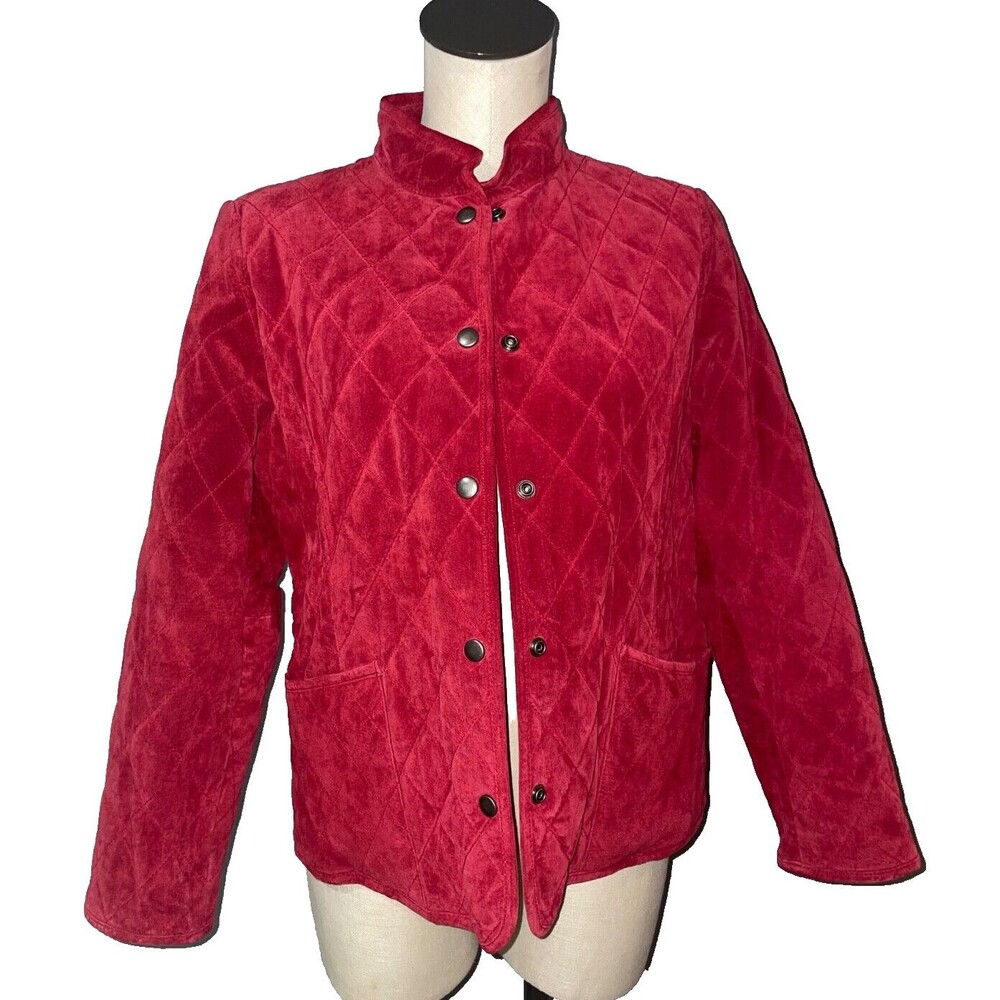 Charter Club Women’s Vintage Genuine Suede Quilted Jacket size MP Snap Front Red